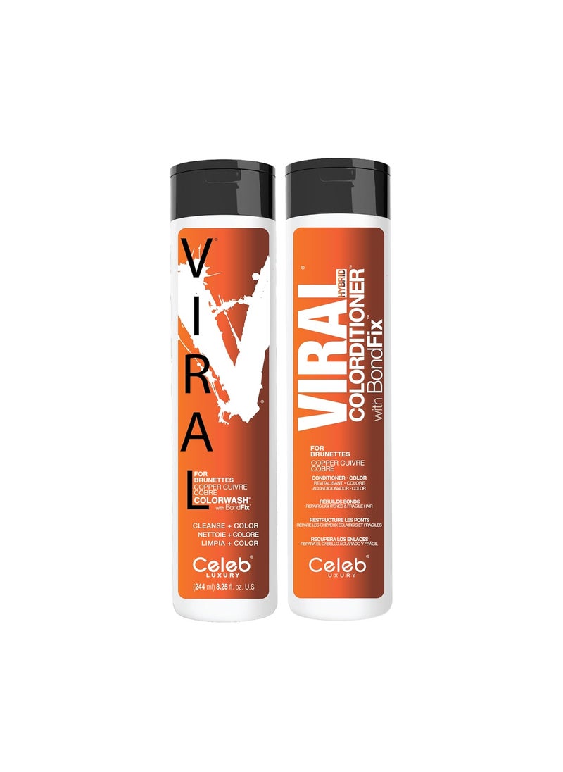 Copper Hair Color Depositing Colorwash and Conditioner for Brunettes, Maintains & Refreshes Auburn Hair Color Copper for Brunettes, Colorwash and Colorditioner Duo
