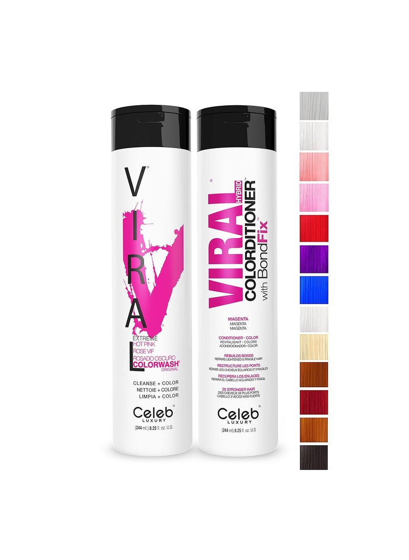 Celeb Luxury Intense Color Depositing Colorwash Shampoo + BondFix Rebuilder, Vegan Hair Dye, Sustainably Sourced Plant Based, Semi Permanent Hair Color, Viral and Gem Lites Duos