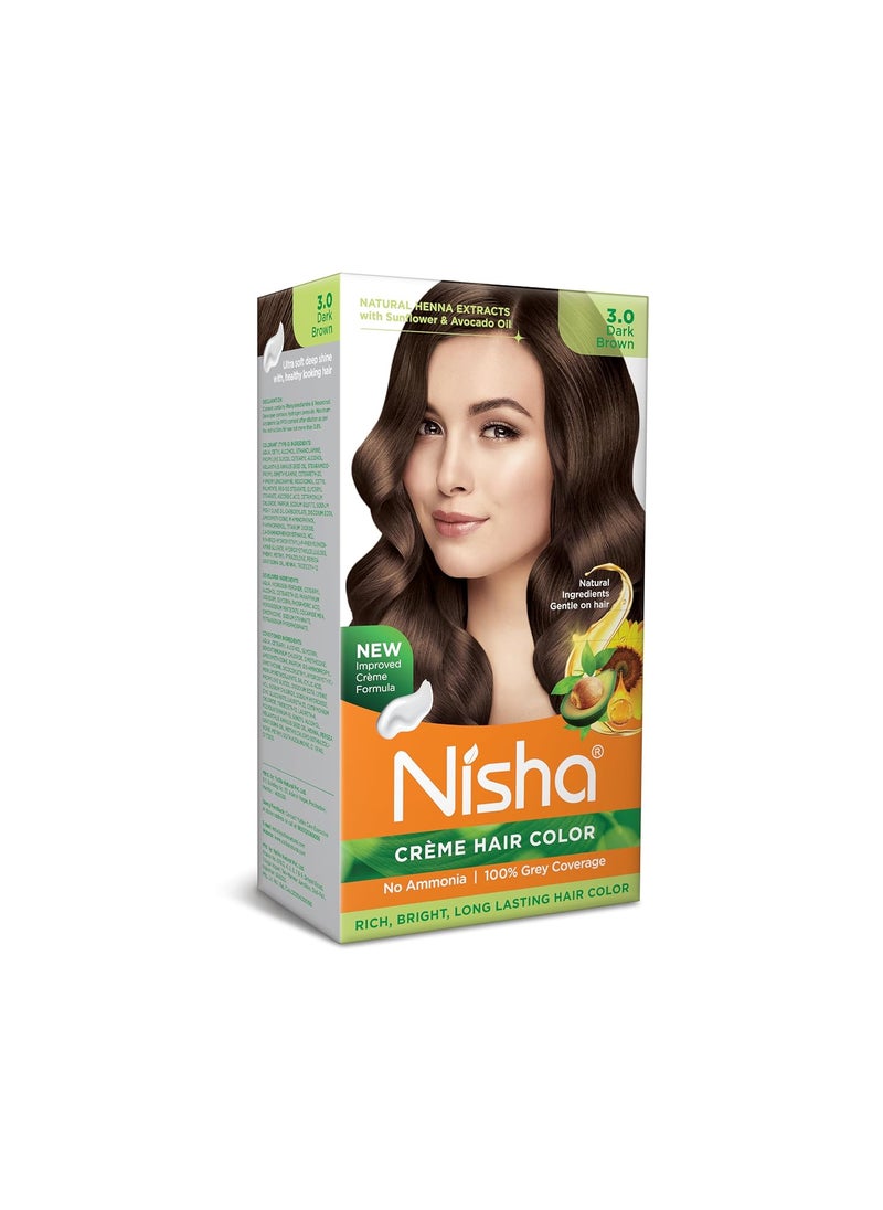 Nisha Creme Permanent Hair Color 100 percent Gray Coverage Hair Dye Pack of 6 Dark Brown Vegan and Cruelty-Free Permanent Hair Color