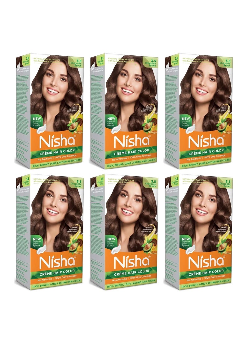 Nisha Creme Permanent Hair Color 100 percent Gray Coverage Hair Dye Pack of 6 Chocolate Brown Vegan and Cruelty-Free Permanent Hair Color