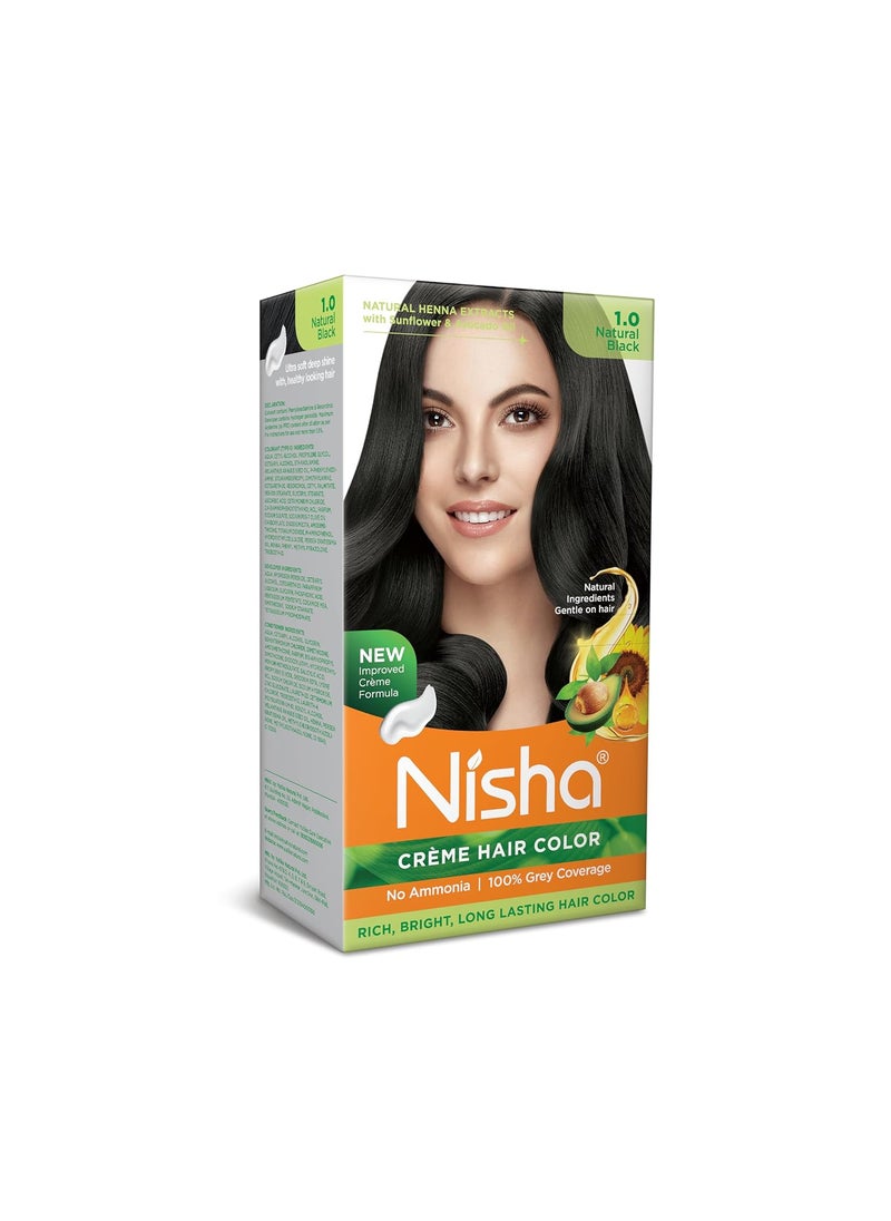 Nisha Creme Permanent Hair Color 100 percent Gray Coverage Hair Dye Pack of 6 Natural Black Vegan and Cruelty-Free Permanent Hair Color