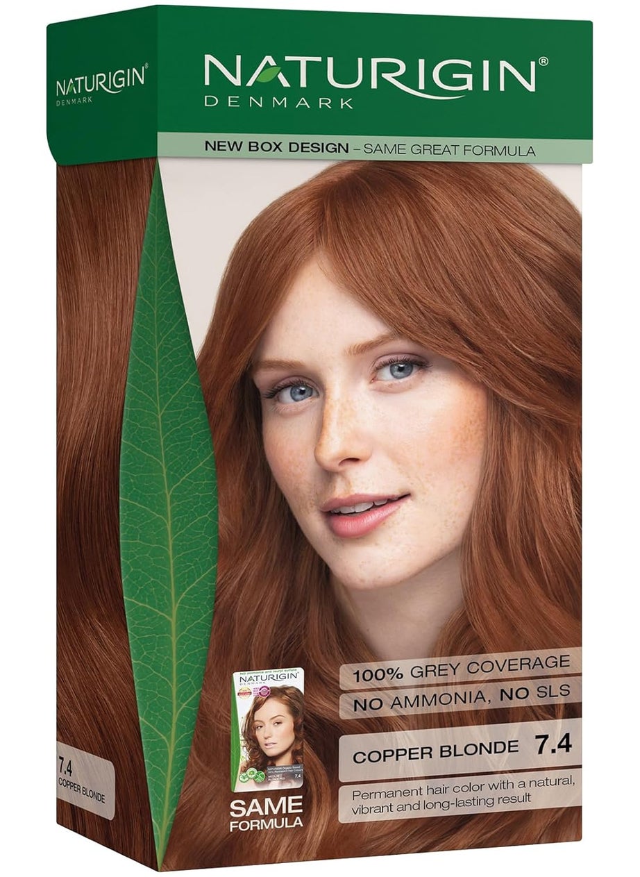 Naturigin Permanent Hair Dye, 7.4 Copper Blonde, Ammonia and Paraben Free, up to 100% Gray Hair Coverage, Long Lasting, Vegan, Cruelty Free (Packaging may vary)