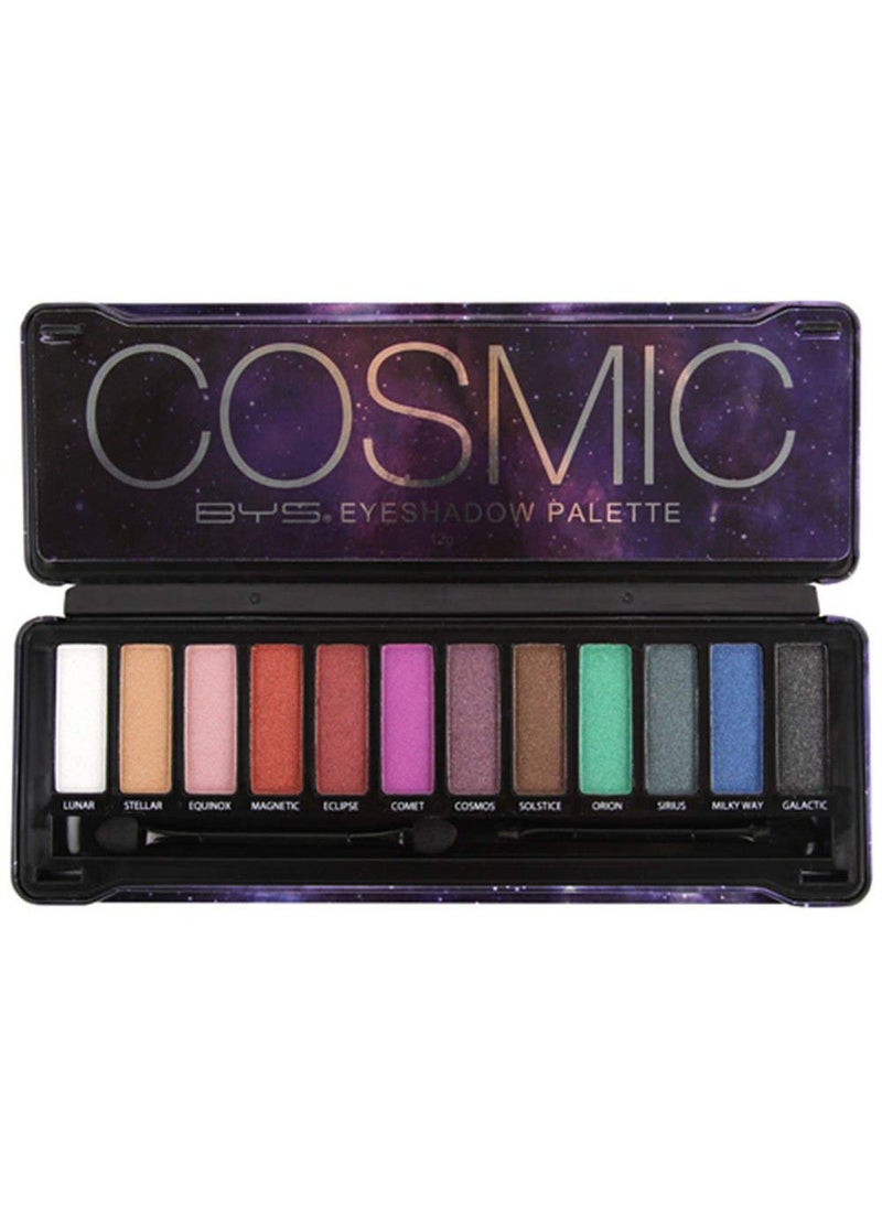 BYS Cosmic Eyeshadow Palette Tin with Mirror & Applicator 12 Shades Shimmer Unicorn Bold Bright Neon Galaxy