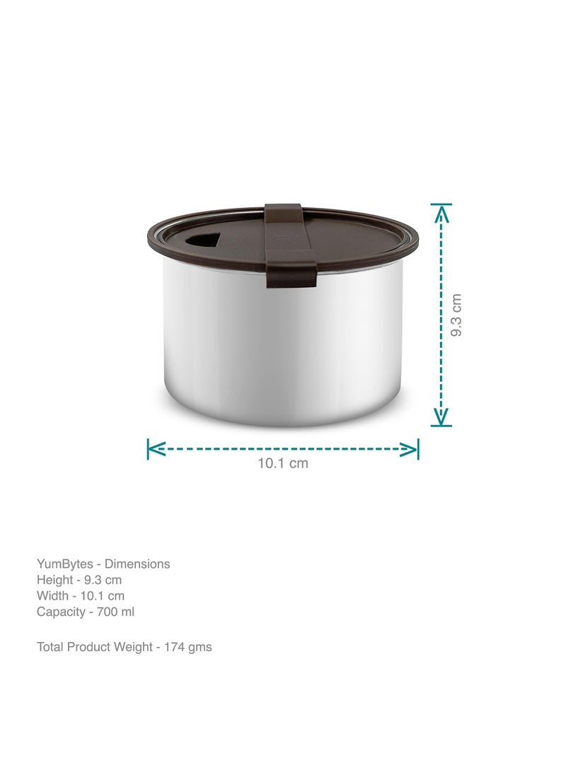 VAYA YumBytes Stainless Steel Snack Box, Leak-Resistant Snack Container for Kids & Adults, Perfect for School, Work, and Travel, 700 ml, Stainless Steel Finished