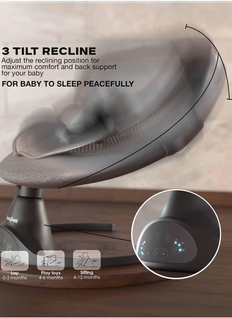 Premium Automatic Electric Baby Swing Cradle for Baby with 5 Adjustable Swing Speed, Remote Control, Recline & Soothing Vibrations Music Baby Rocker with Mosquito Net, Safety Belt & Toys Toddler Rocker Swing for Baby Dark Grey