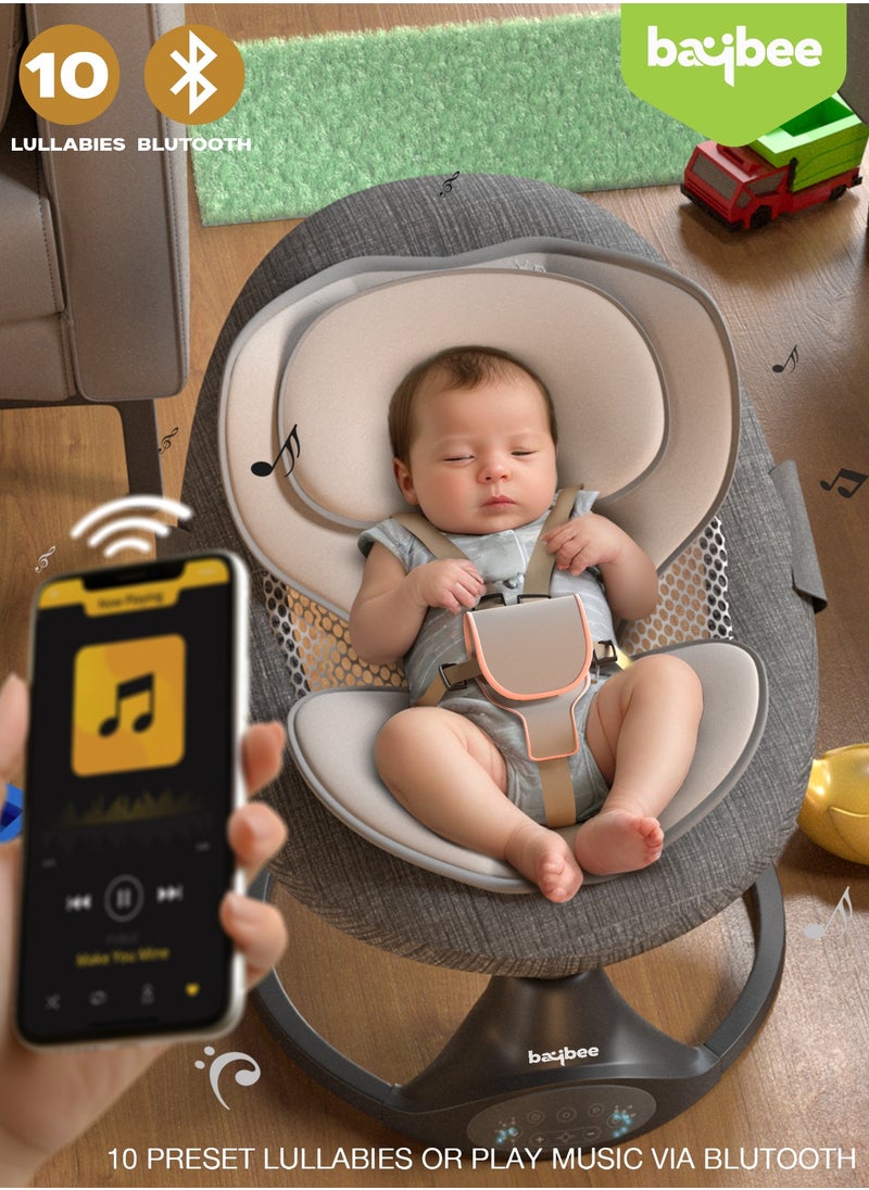 Premium Automatic Electric Baby Swing Cradle for Baby with 5 Adjustable Swing Speed, Remote Control, Recline & Soothing Vibrations Music Baby Rocker with Mosquito Net, Safety Belt & Toys Toddler Rocker Swing for Baby Dark Grey
