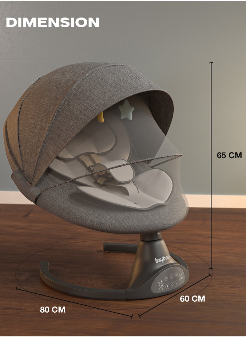 Premium Automatic Electric Baby Swing Cradle for Baby with 5 Adjustable Swing Speed, Remote Control, Recline & Soothing Vibrations Music Baby Rocker with Mosquito Net, Safety Belt & Toys Toddler Rocker Swing for Baby Dark Grey