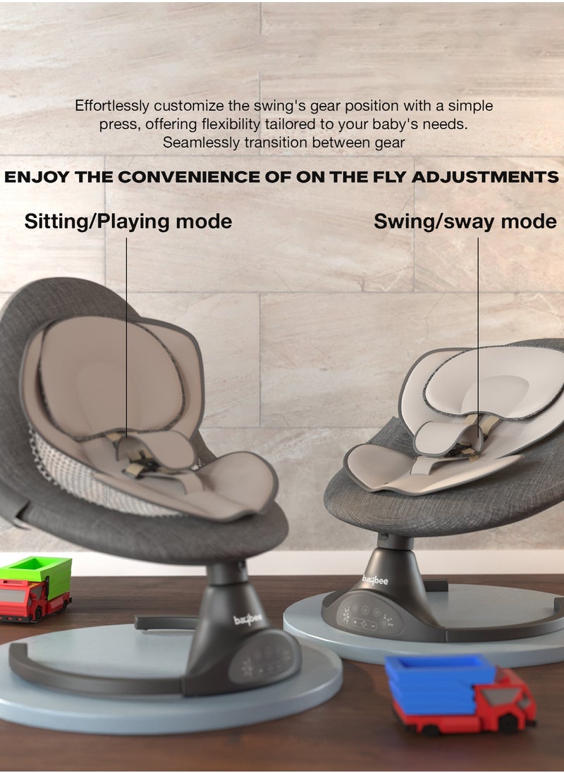 Premium Automatic Electric Baby Swing Cradle for Baby with 5 Adjustable Swing Speed, Remote Control, Recline & Soothing Vibrations Music Baby Rocker with Mosquito Net, Safety Belt & Toys Toddler Rocker Swing for Baby Dark Grey