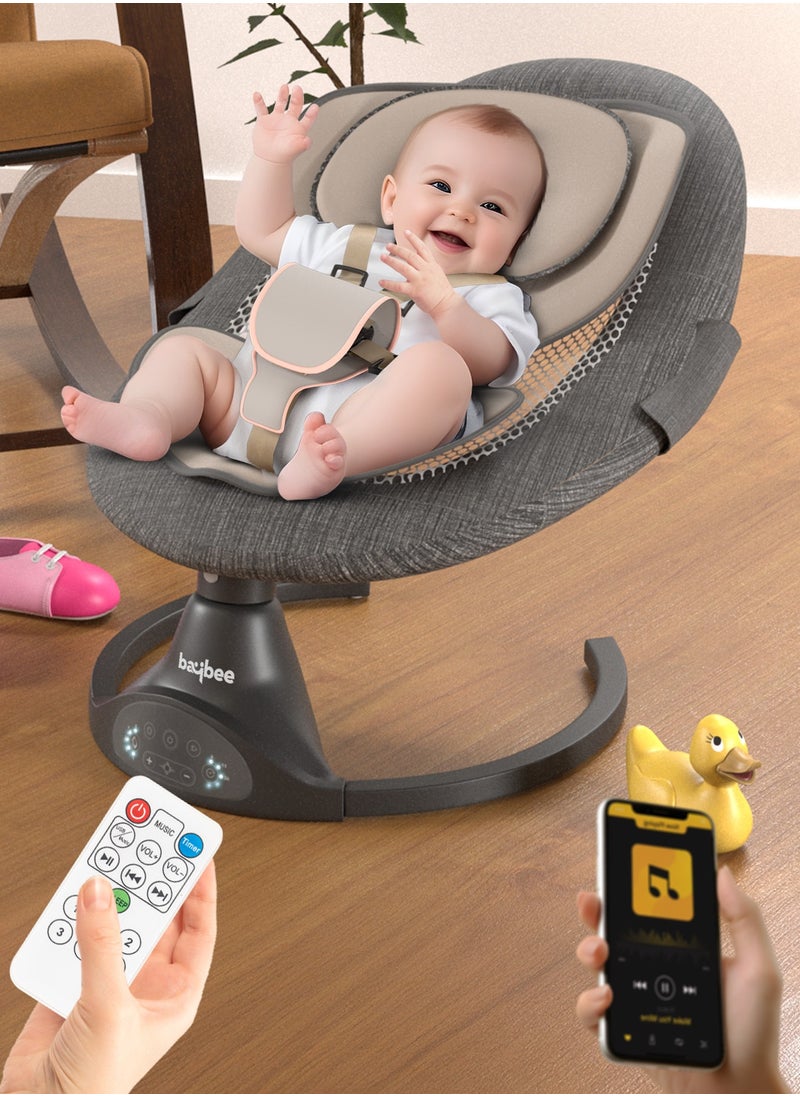 Premium Automatic Electric Baby Swing Cradle for Baby with 5 Adjustable Swing Speed, Remote Control, Recline & Soothing Vibrations Music Baby Rocker with Mosquito Net, Safety Belt & Toys Toddler Rocker Swing for Baby Dark Grey