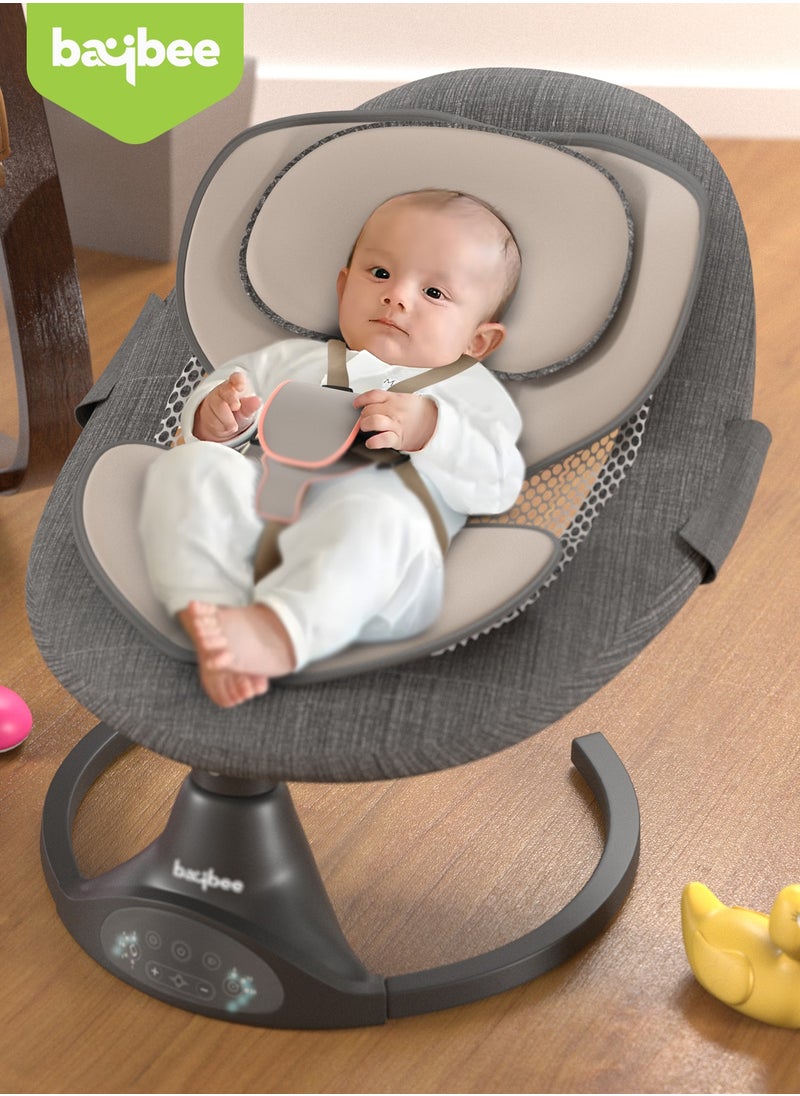Premium Automatic Electric Baby Swing Cradle for Baby with 5 Adjustable Swing Speed, Remote Control, Recline & Soothing Vibrations Music Baby Rocker with Mosquito Net, Safety Belt & Toys Toddler Rocker Swing for Baby Dark Grey