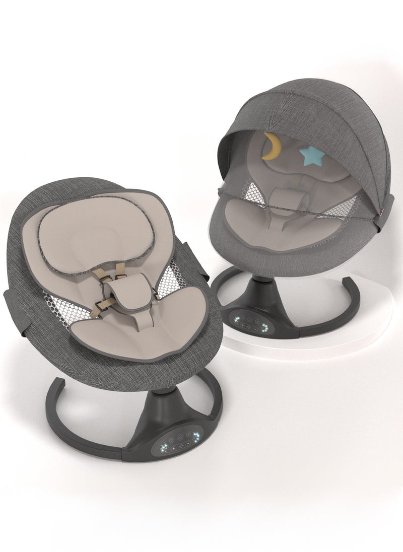 Premium Automatic Electric Baby Swing Cradle for Baby with 5 Adjustable Swing Speed, Remote Control, Recline & Soothing Vibrations Music Baby Rocker with Mosquito Net, Safety Belt & Toys Toddler Rocker Swing for Baby Dark Grey