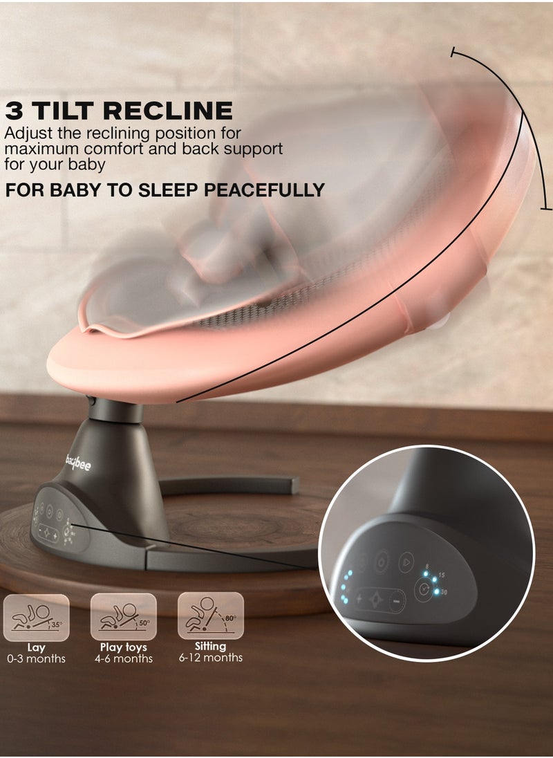 Premium Automatic Electric Baby Swing Cradle for Baby with 5 Adjustable Swing Speed, Remote Control, Recline & Soothing Vibrations Music Baby Rocker with Mosquito Net, Safety Belt & Toys Toddler Rocker Swing for Baby Pink