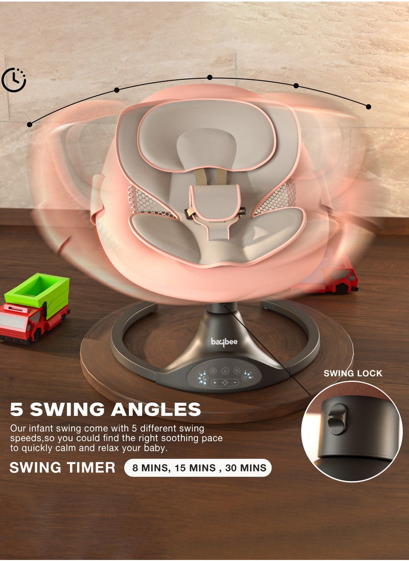 Premium Automatic Electric Baby Swing Cradle for Baby with 5 Adjustable Swing Speed, Remote Control, Recline & Soothing Vibrations Music Baby Rocker with Mosquito Net, Safety Belt & Toys Toddler Rocker Swing for Baby Pink
