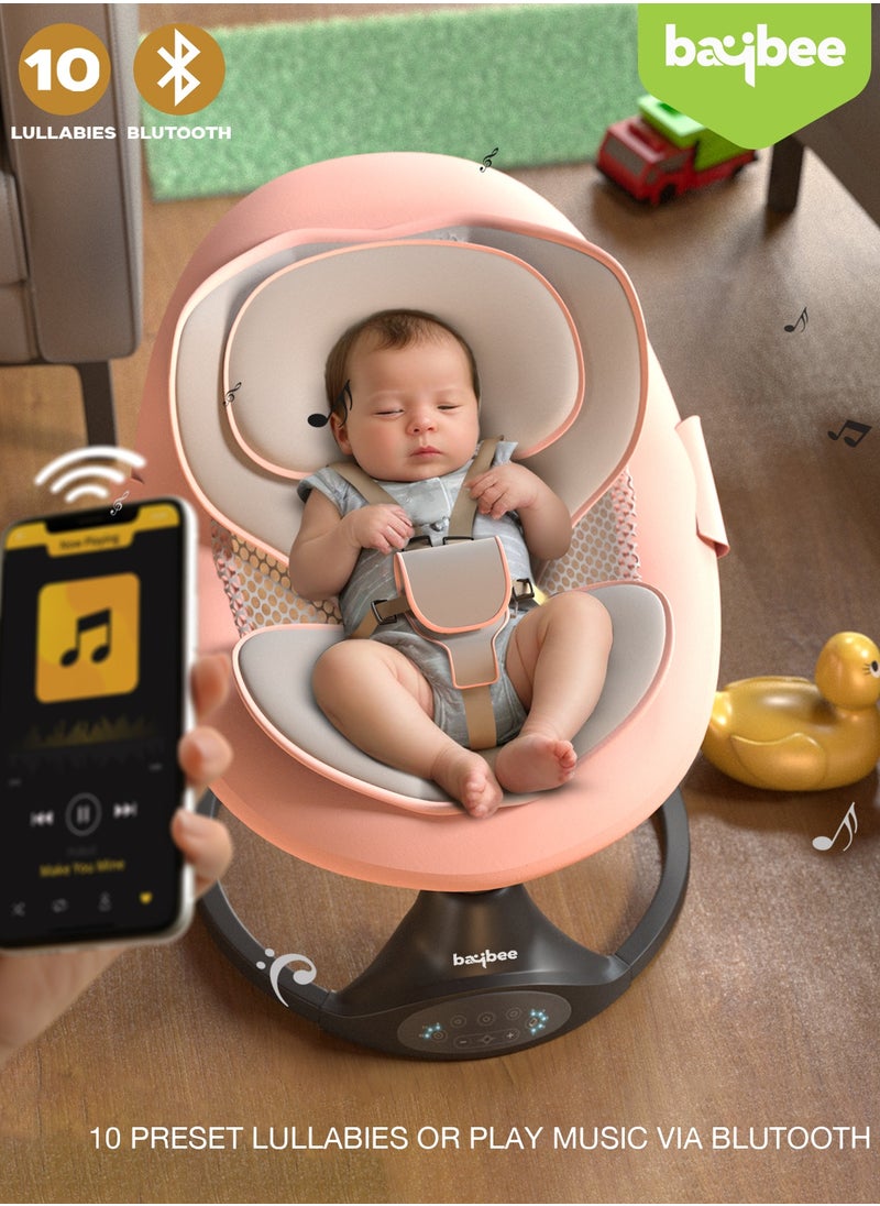 Premium Automatic Electric Baby Swing Cradle for Baby with 5 Adjustable Swing Speed, Remote Control, Recline & Soothing Vibrations Music Baby Rocker with Mosquito Net, Safety Belt & Toys Toddler Rocker Swing for Baby Pink
