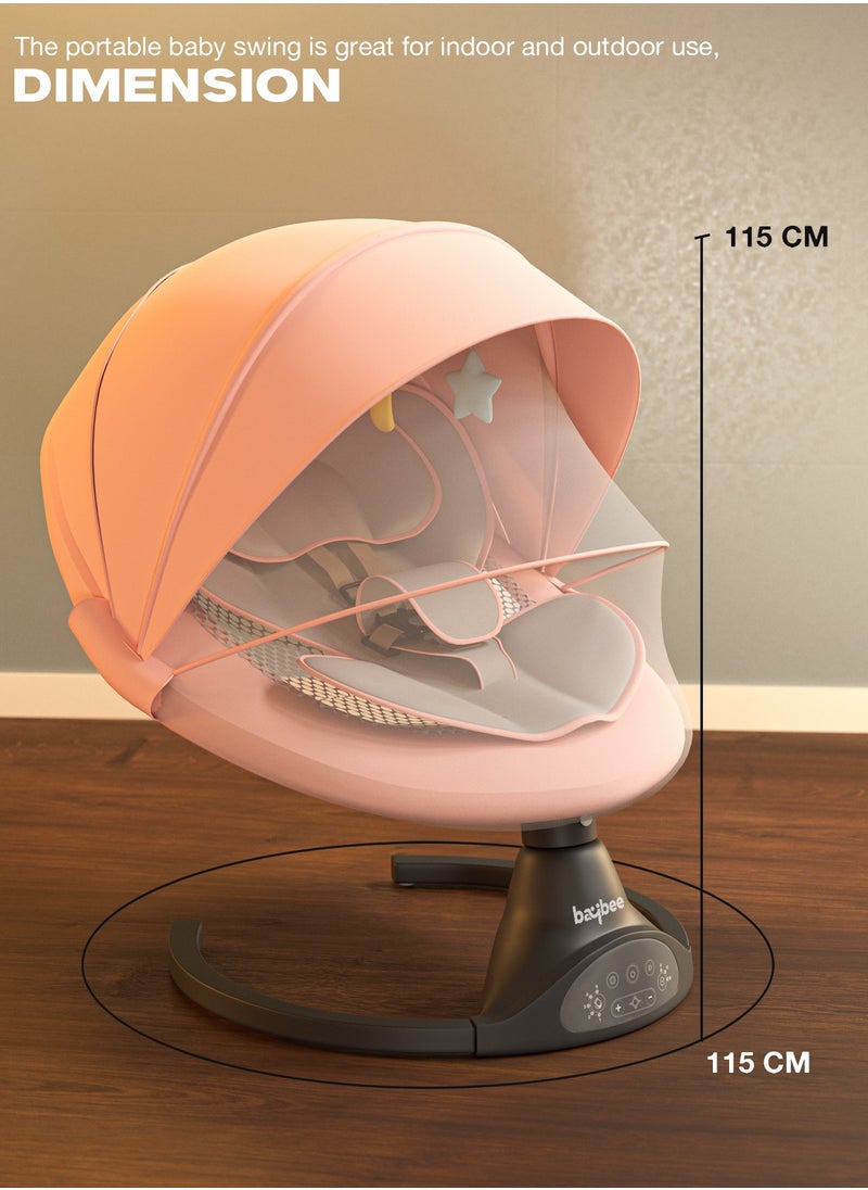 Premium Automatic Electric Baby Swing Cradle for Baby with 5 Adjustable Swing Speed, Remote Control, Recline & Soothing Vibrations Music Baby Rocker with Mosquito Net, Safety Belt & Toys Toddler Rocker Swing for Baby Pink