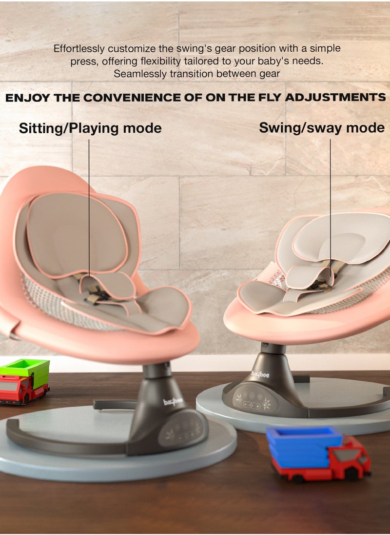Premium Automatic Electric Baby Swing Cradle for Baby with 5 Adjustable Swing Speed, Remote Control, Recline & Soothing Vibrations Music Baby Rocker with Mosquito Net, Safety Belt & Toys Toddler Rocker Swing for Baby Pink