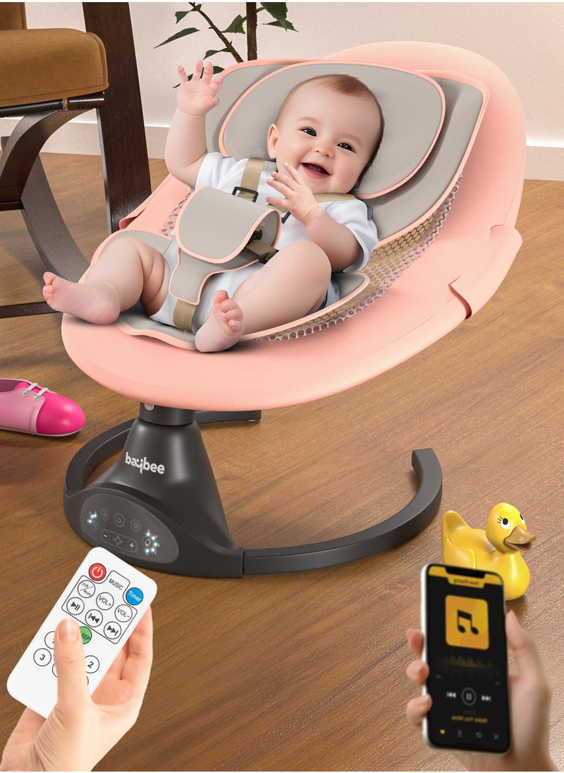 Premium Automatic Electric Baby Swing Cradle for Baby with 5 Adjustable Swing Speed, Remote Control, Recline & Soothing Vibrations Music Baby Rocker with Mosquito Net, Safety Belt & Toys Toddler Rocker Swing for Baby Pink