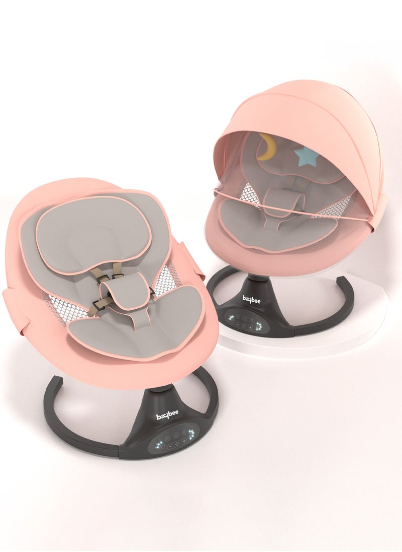 Premium Automatic Electric Baby Swing Cradle for Baby with 5 Adjustable Swing Speed, Remote Control, Recline & Soothing Vibrations Music Baby Rocker with Mosquito Net, Safety Belt & Toys Toddler Rocker Swing for Baby Pink