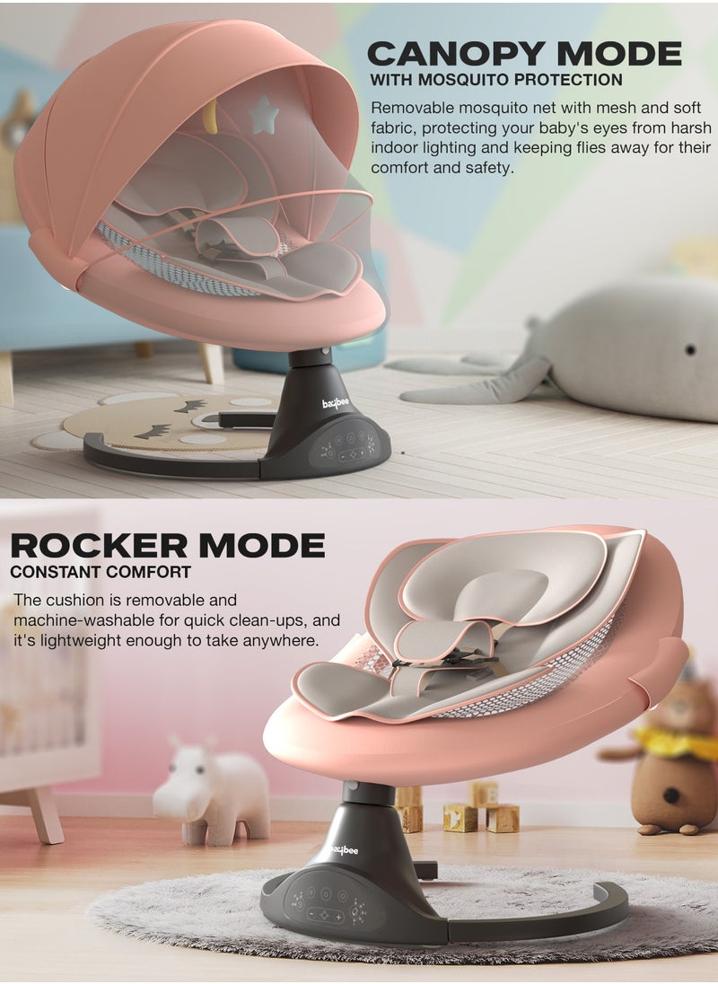 Premium Automatic Electric Baby Swing Cradle for Baby with 5 Adjustable Swing Speed, Remote Control, Recline & Soothing Vibrations Music Baby Rocker with Mosquito Net, Safety Belt & Toys Toddler Rocker Swing for Baby Pink