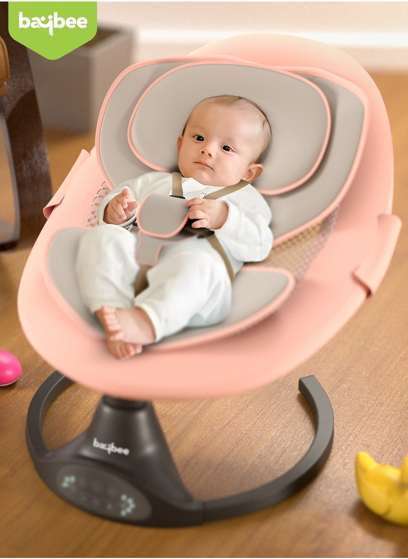 Premium Automatic Electric Baby Swing Cradle for Baby with 5 Adjustable Swing Speed, Remote Control, Recline & Soothing Vibrations Music Baby Rocker with Mosquito Net, Safety Belt & Toys Toddler Rocker Swing for Baby Pink