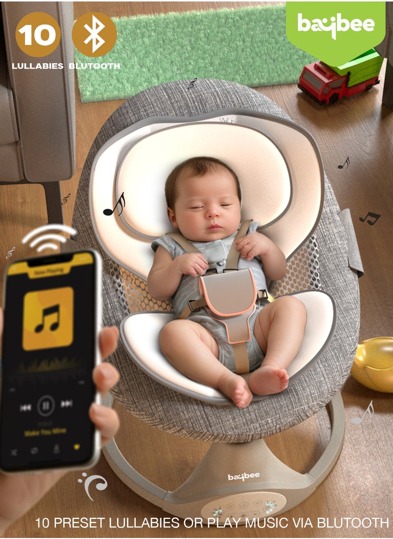 Premium Automatic Electric Baby Swing Cradle for Baby with 5 Adjustable Swing Speed, Remote Control, Recline & Soothing Vibrations Music Baby Rocker with Mosquito Net, Safety Belt & Toys Toddler Rocker Swing for Baby Light Grey