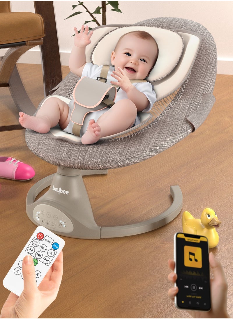 Premium Automatic Electric Baby Swing Cradle for Baby with 5 Adjustable Swing Speed, Remote Control, Recline & Soothing Vibrations Music Baby Rocker with Mosquito Net, Safety Belt & Toys Toddler Rocker Swing for Baby Light Grey