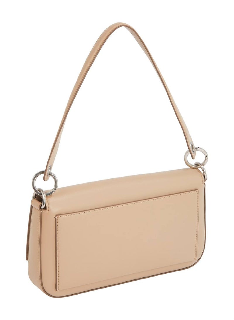 Women's Flap Shoulder Bag Pouch  - Faux Leather, Beige