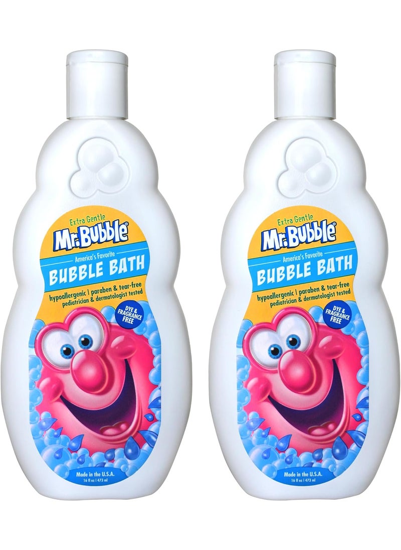 Mr. Bubble Extra Gentle Bubble Bath - Hypoallergenic, Tear Free Bubble Bath Solution Perfect for Sensitive Skin (Pack of 2 Bottles, 16 fl oz Each)