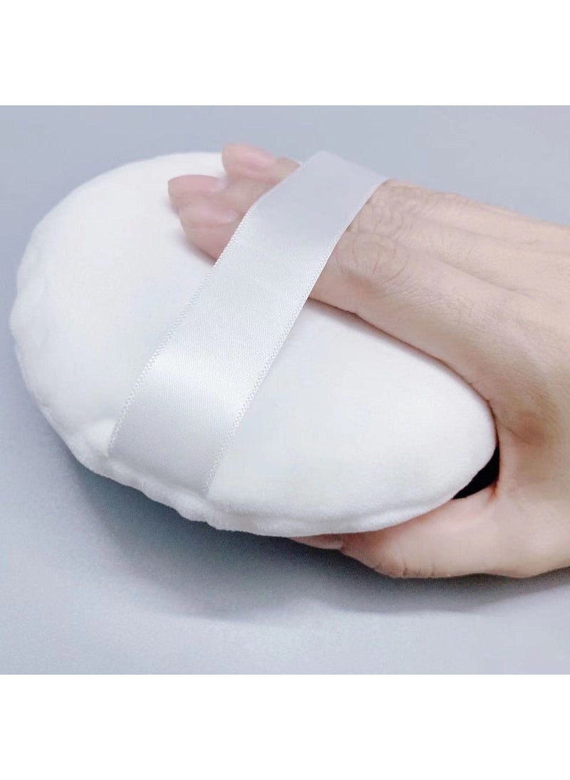 Powder Puff, manqianxun 5.1Inch Large Loose Powder Puff for Body Powder, Ultra Soft Washable Velour Fluffy Body Powder Puffs with Ribbon, White