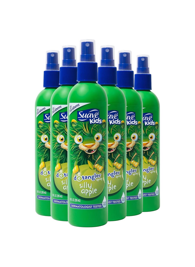 Suave Kids Detangler Spray For Tear-Free Styling Silly Apple Dermatologist-Tested Hair Detangler Formula, 10 Fl Oz (Pack of 6)
