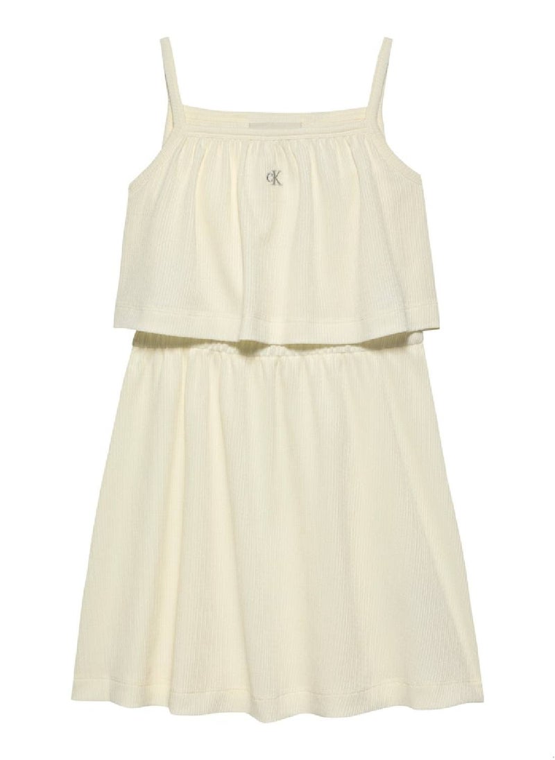 Girls' Crinkle Layered Tank Dress - Polyester, White
