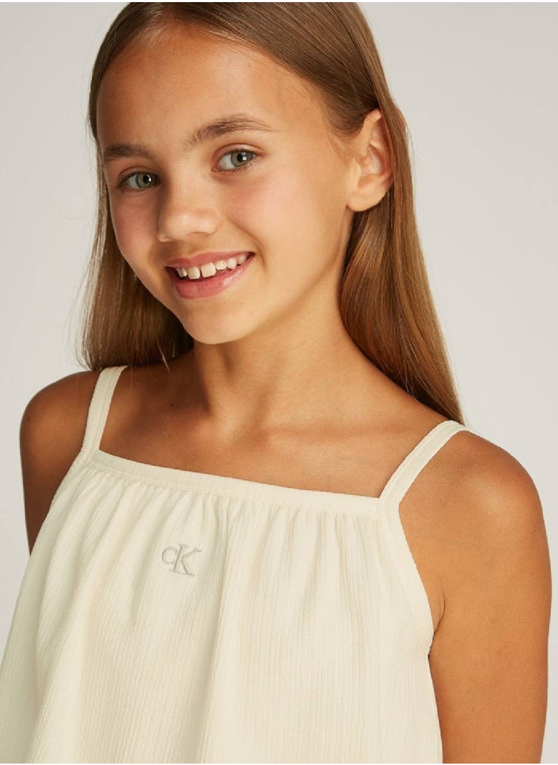 Girls' Crinkle Layered Tank Dress - Polyester, White