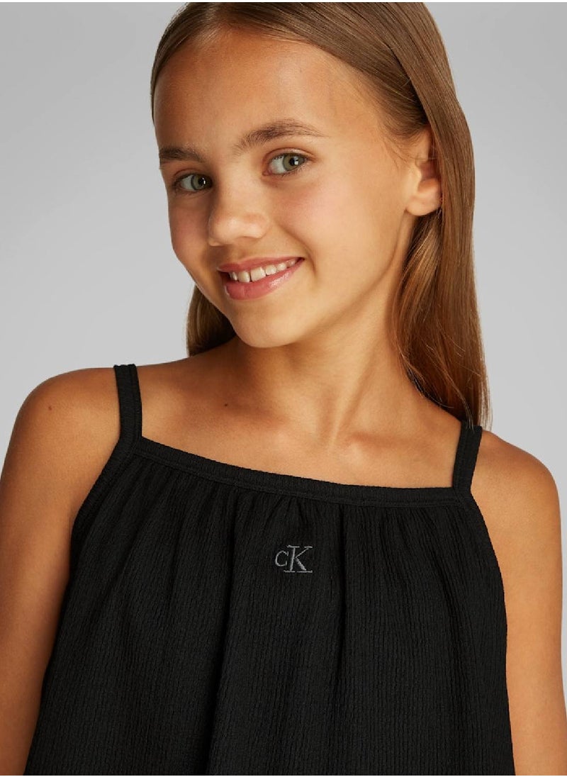 Girls' Crinkle Layered Tank Dress - Polyester, Black
