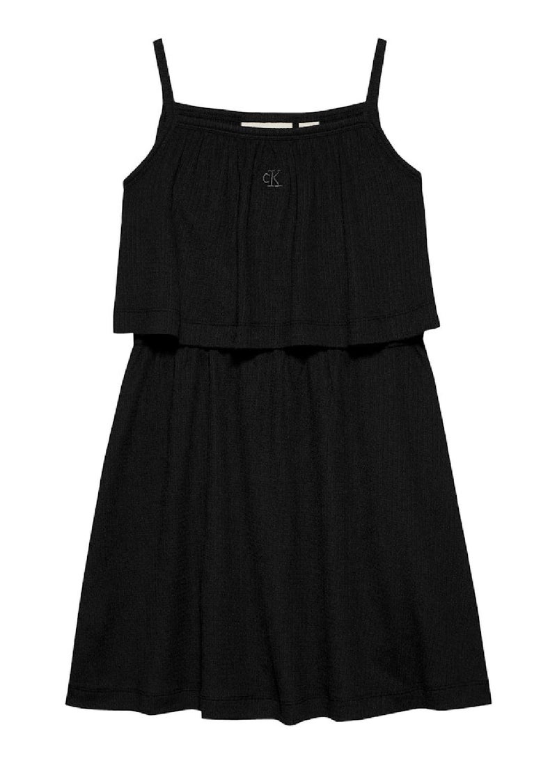 Girls' Crinkle Layered Tank Dress - Polyester, Black