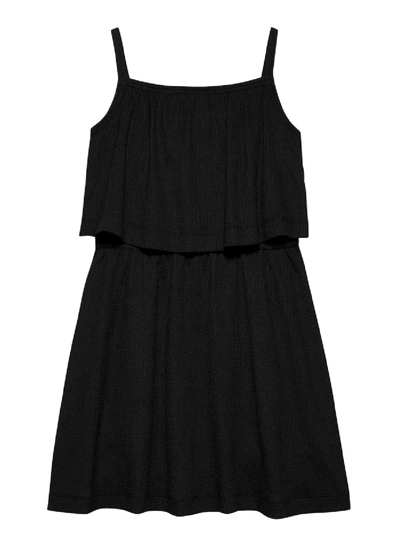 Girls' Crinkle Layered Tank Dress - Polyester, Black