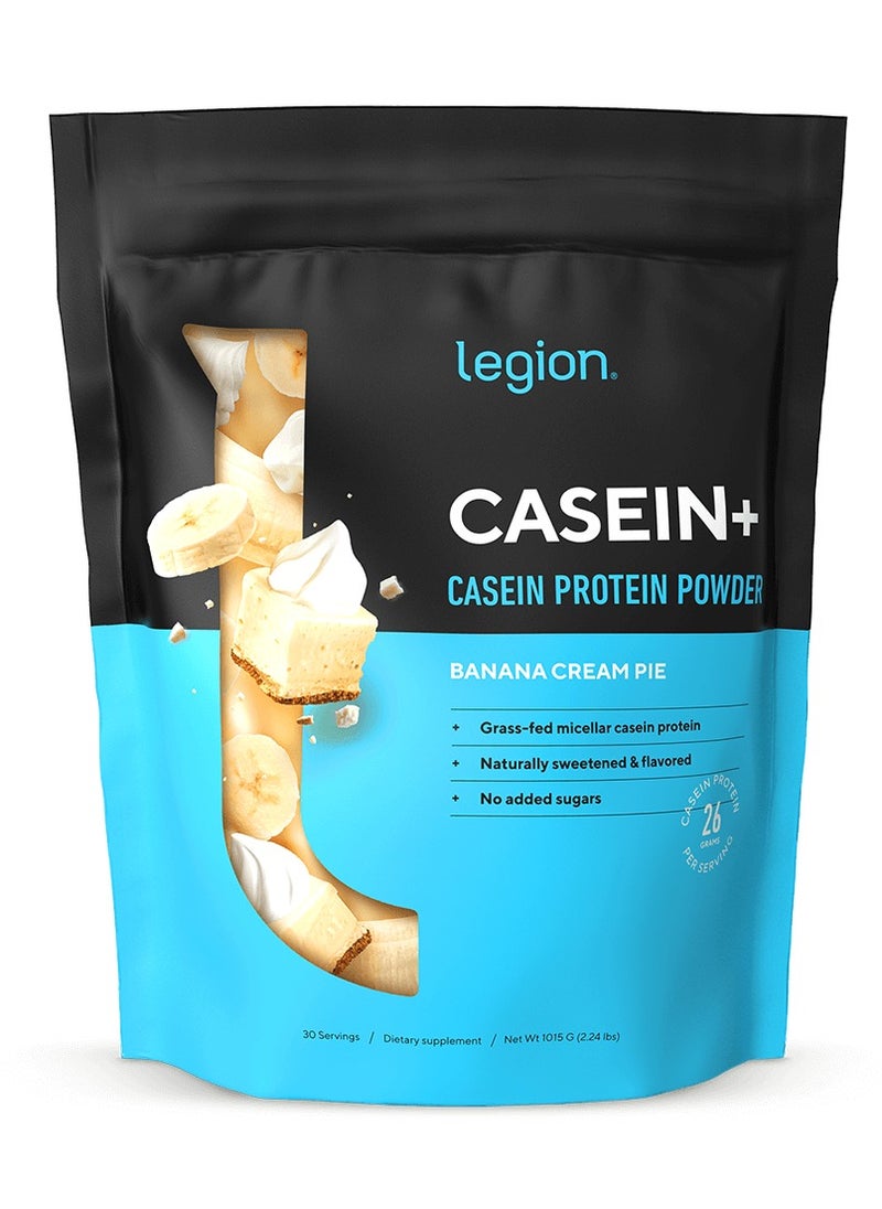 Casein+ Casein Protein Powder, Grass-Fed Micellar Casein Protein, Naturally Sweetened & Flavored, No Added Sugars, 26g Per Serving, 1020 grams (2.25lbs), 30 Servings - Banana Cream Pie