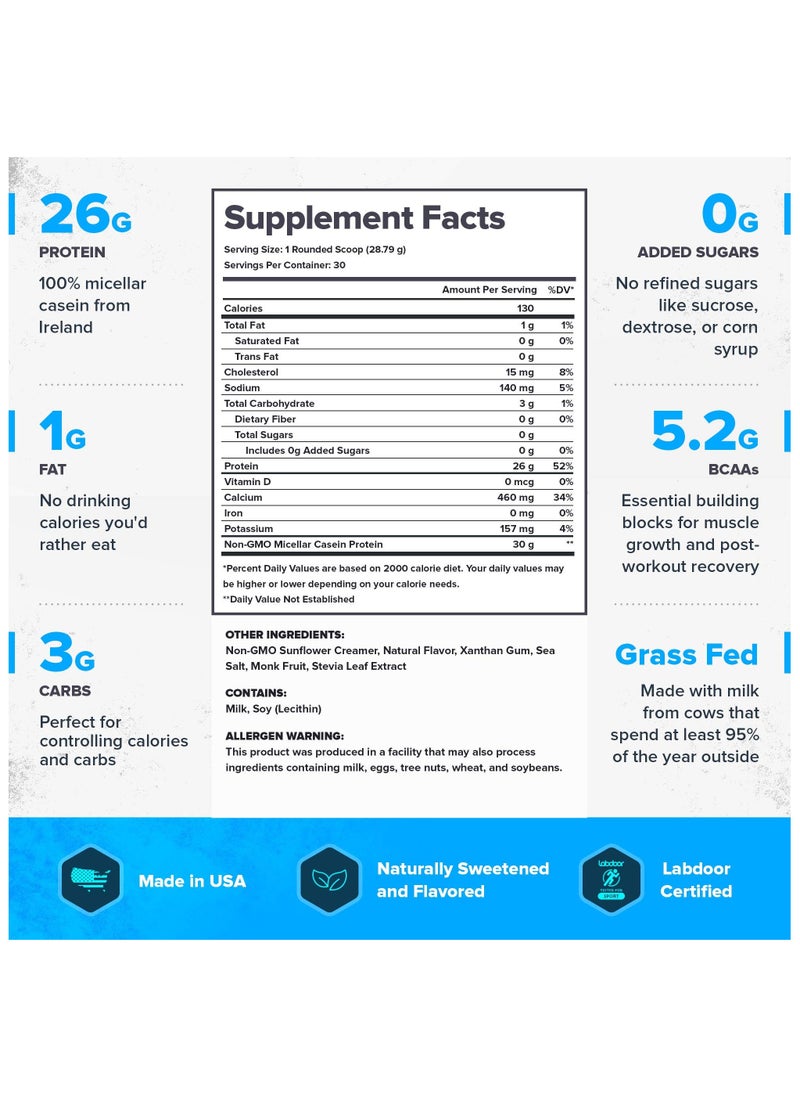 Casein+ Casein Protein Powder, Grass-Fed Micellar Casein Protein, Naturally Sweetened & Flavored, No Added Sugars, 26g Per Serving, 1020 grams (2.25lbs), 30 Servings - Banana Cream Pie