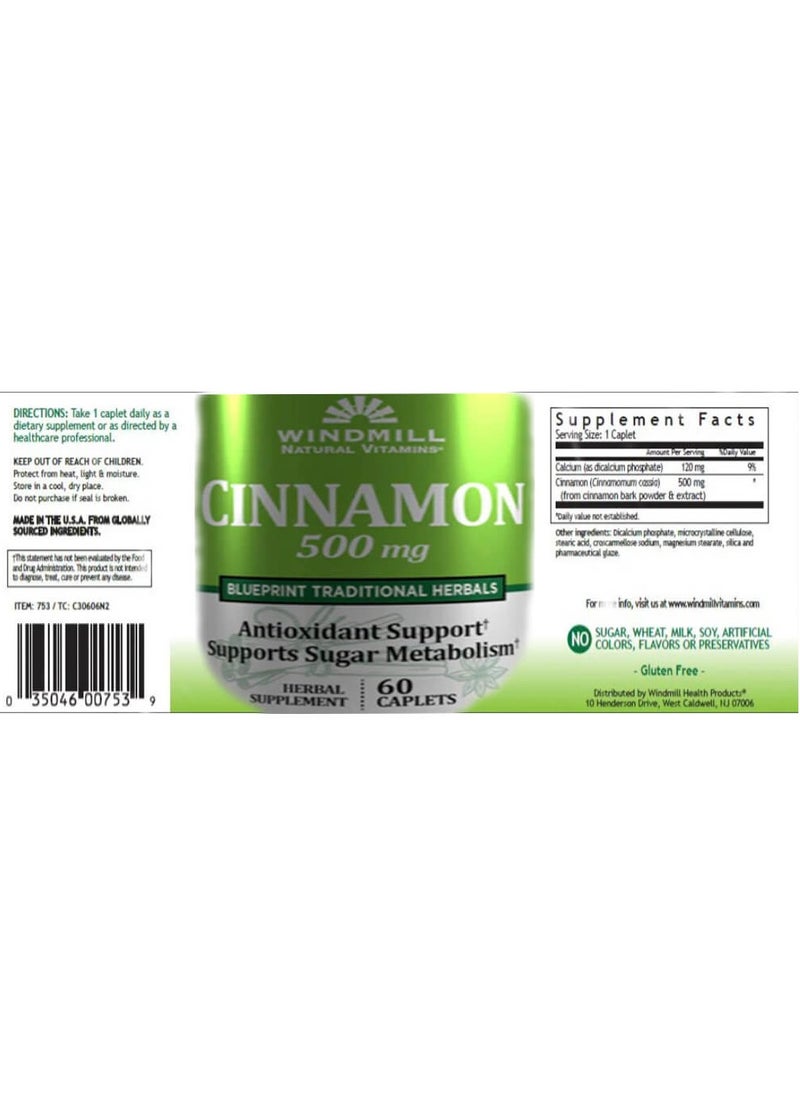 Windmill Cinnamon 500mg 60 Capsules 60 Servings 100g
