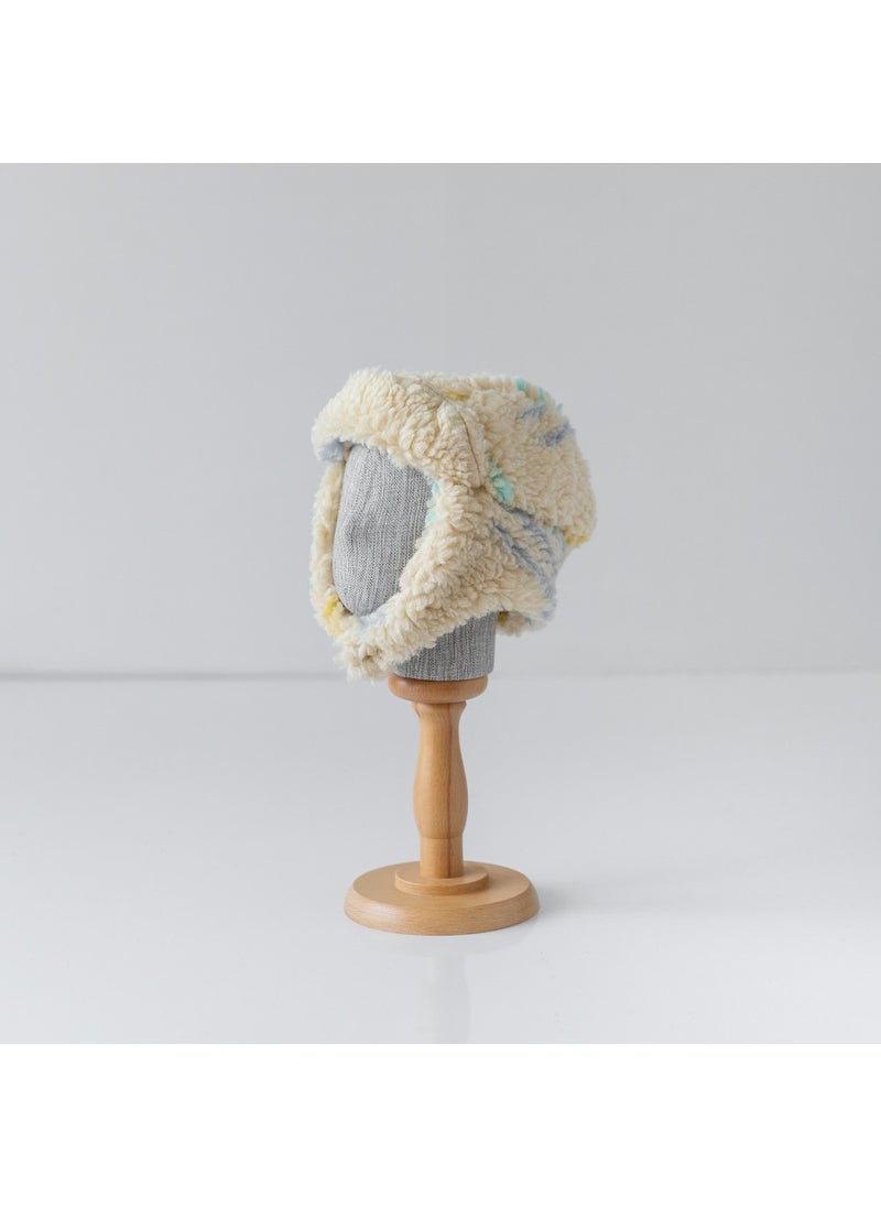 Teddy Beanie - Cream Striped - 0-2 Years