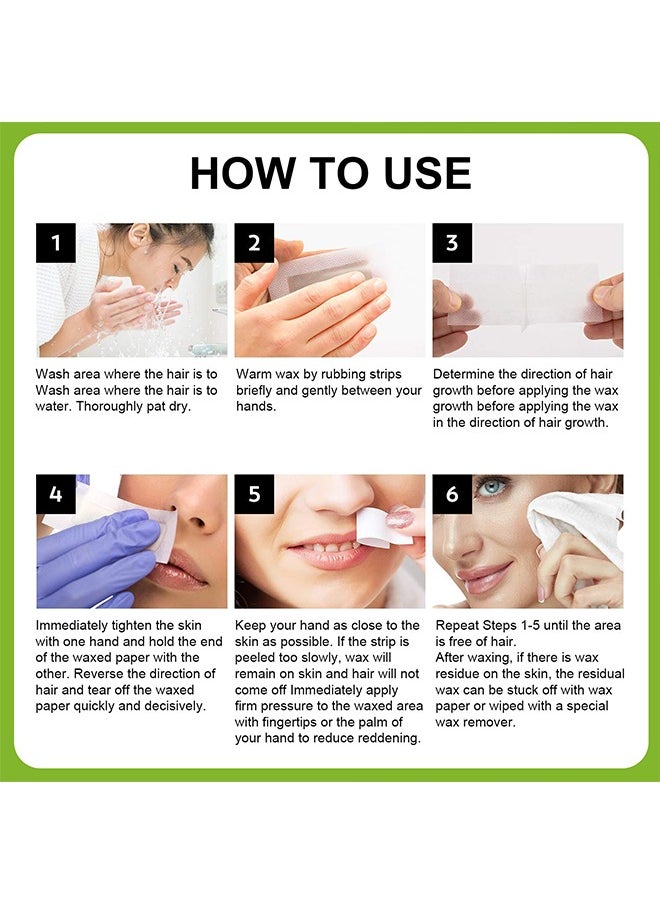 Facial Wax Strips for Hair Removal, Double Sides Facial Body Wax Strips, Waxing Kit with (30 Face Wax Strips+4 Calming Oil Wipes)  For Women Man