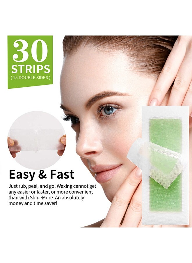 Facial Wax Strips for Hair Removal, Double Sides Facial Body Wax Strips, Waxing Kit with (30 Face Wax Strips+4 Calming Oil Wipes)  For Women Man