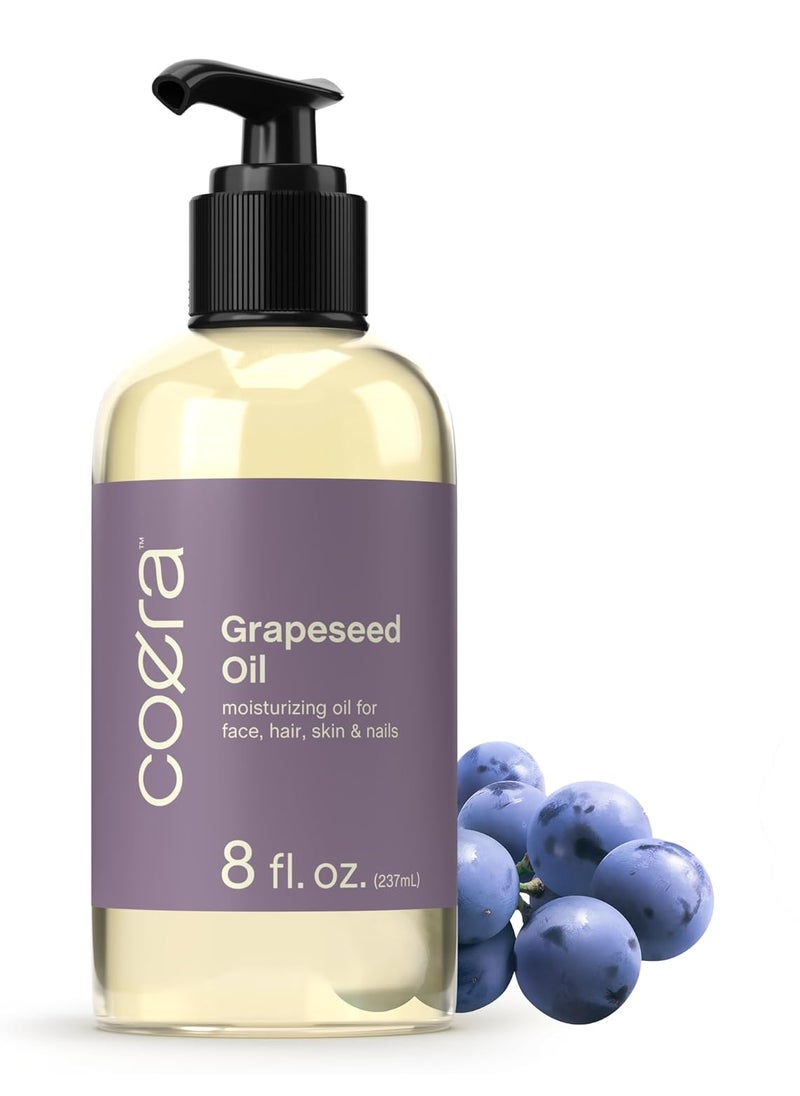 Coera Grapeseed Oil | 8 fl oz | Moisturizing Oil for Face, Hair, Skin & Nails | Free of Parabens, SLS, & Fragrances