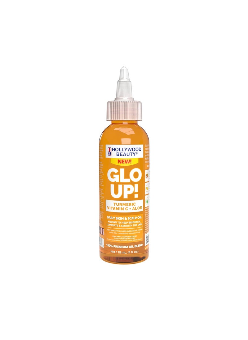 Hollywood Beauty Glo Up! Daily Skin & Scalp Oil with Turmeric, Vitamin C, and Aloe, 4 fl oz