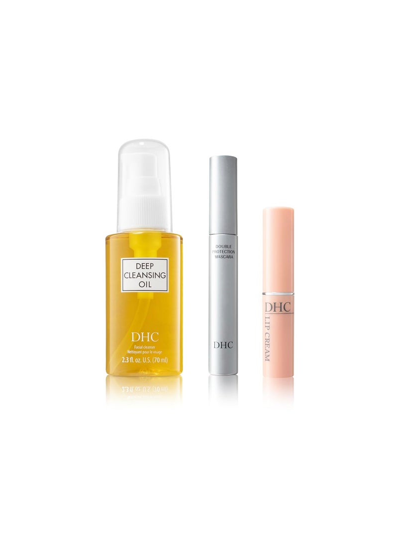 DHC Deep Cleansing Oil 2.3 Fl Oz., Lip Cream 0.05 oz. Net wt. and Mascara Perfect Pro Double Protection 0.17 oz. Net wt.