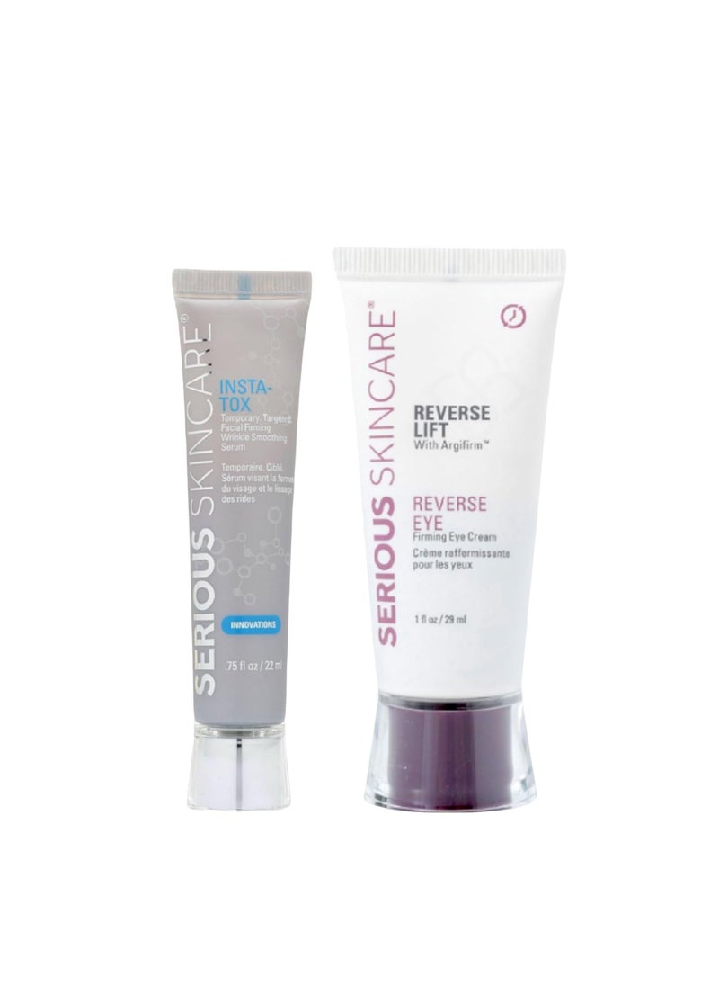INSTA-TOX Facial Firming Wrinkle Smoothing Serum & Reverse Lift Firming Eye Cream Set - Tightener for Lines, Deep Wrinkles and Pores - Temporary Lift for Face and Eyes - Serious Skincare