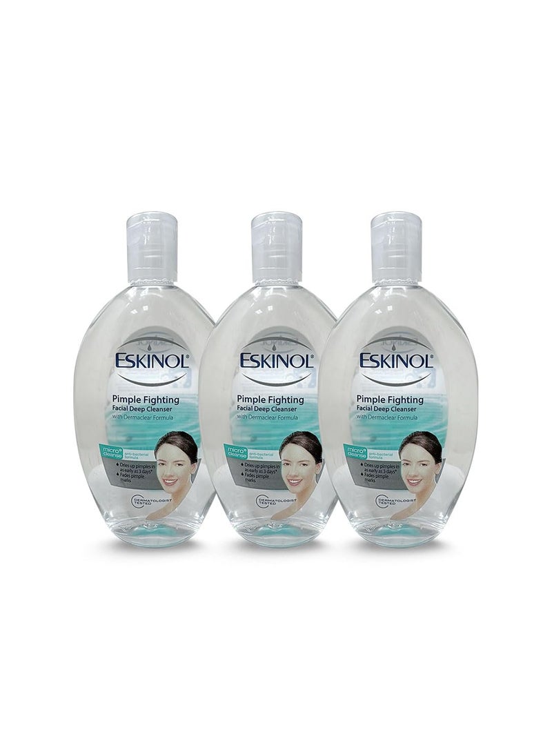 Eskinol Pimple Fighting Facial Deep Cleanser, with Dermaclear Formula - 225ml Each (3)