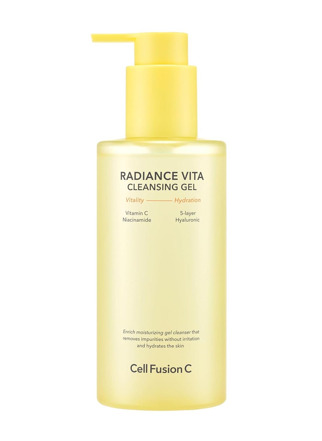 Cell Fusion C Radiance Vita Cleansing Gel, Vitamin C + BHA + 5 Hyaluronic Acids - Gel to Foam Daily Face Wash, Brightens & Exfoliates, 6.76 fl.oz / 200ml - skincare for face