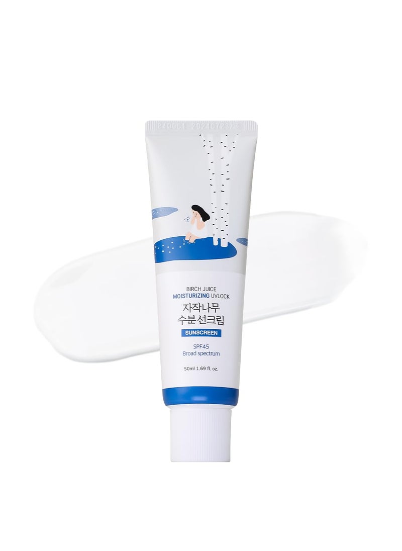 ROUND LAB Birch Juice Moisturizing UV LOCK 1.69 Fl Oz SPF 45 broad spectrum, A moisturizing sunscreen, No White Cast, Strong UV Protection, Moist Essence Type, Ocean Friendly-Reef Safe