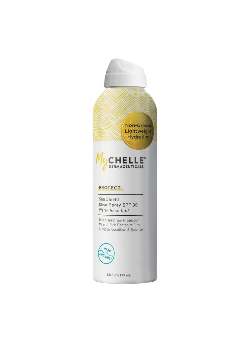 MyChelle Dermaceuticals Sun Shield Clear Spray SPF 30 (6 Fl Oz) - Liquid Zinc Sunscreen Spray with Bentonite Clay and Jojoba - Balances Oil Levels and Conditions Skin - Water Resistant for 80 Minutes