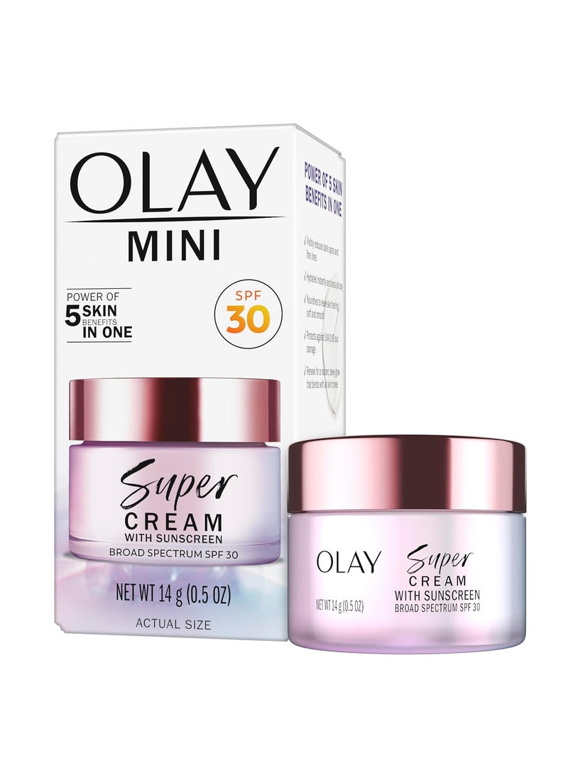 Olay Super Cream with Sunscreen SPF 30, 15 mL, Trial Size Ultra Lightweight Face Moisturizer - Vitamin C, Hyaluronic Acid, Niacinamide, Collagen Peptide - Hydrate, Smooth, Brighten, Firm, and Protect
